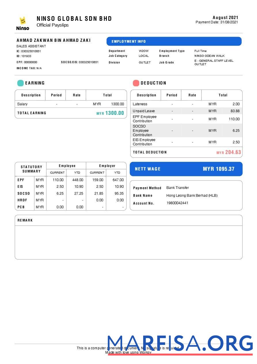 Printable Nityo Infotech Services Philippines payslip example